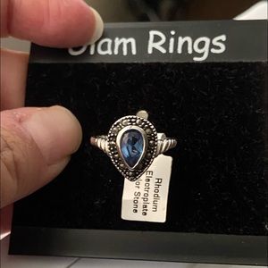 Marcasite Blue Stone Ring, Size 7